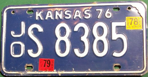 1978-79 Johnson Kansas License Plate JO S 8385