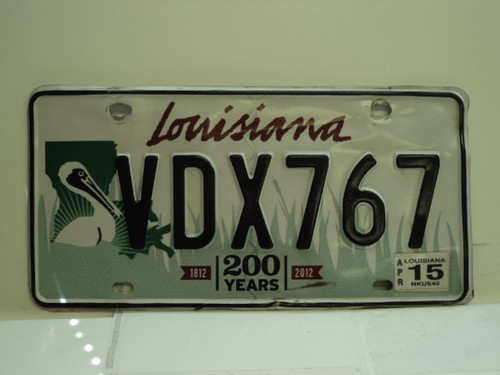 2014 LOUISIANA 200 Years 1812 License Plate VDX 767