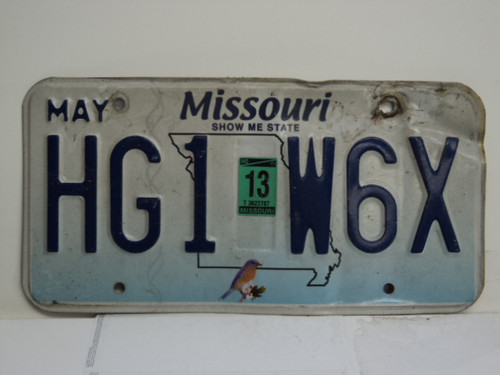 2013 MISSOURI Blue Bird License Plate HG1 W6X