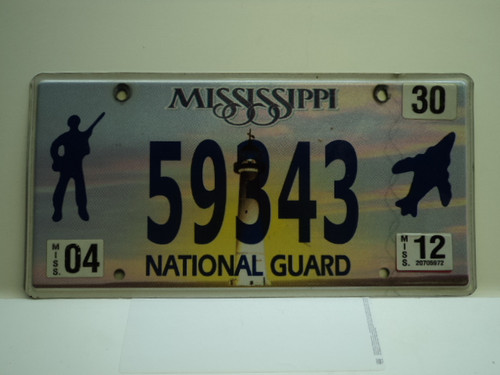 2012 MISSISSIPPI NATIONAL GAURD License Plate 59343