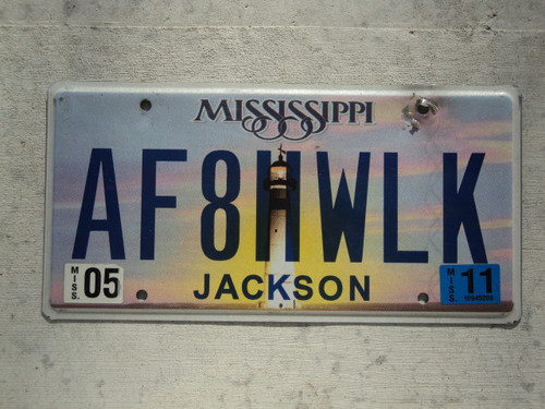 2011 MISSISSIPI Vanity License Plate AF8HWLK