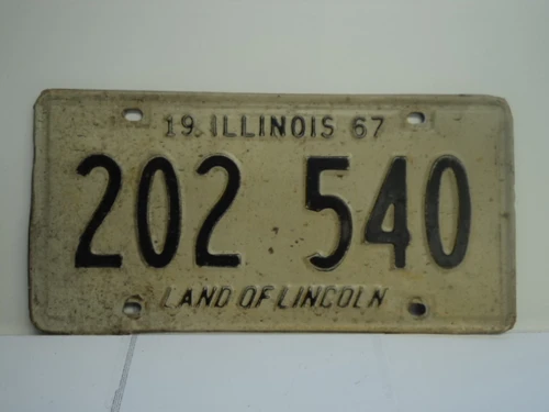 1967 ILLINOIS Land of Lincoln License Plate 202 540 1