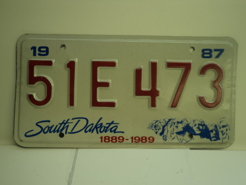 1987 SOUTH DAKOTA Centennial 1889 1989 License Plate 51E 473