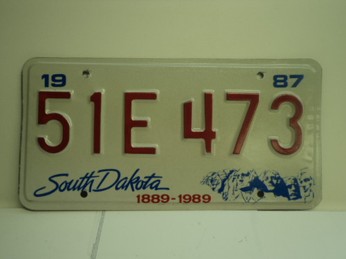 1987 SOUTH DAKOTA Centennial 1889 1989 License Plate 51E 473 1