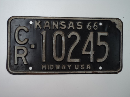 1966 KANSAS Midway USA License Plate CR 10245