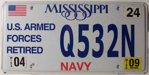 2009 Apr Mississippi Navy License Plate