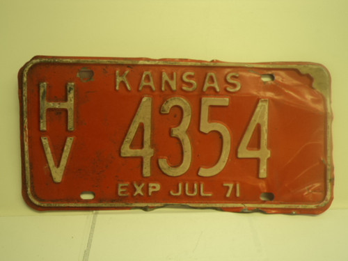 1971 KANSAS July Exp License Plate HV 4354