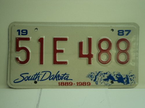 1987 SOUTH DAKOTA Centennial 1889 1989 License Plate 51E 488