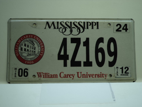 2012 MISSISSIPPI William Carey University License Plate 4Z169