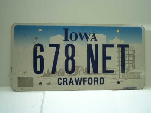 IOWA License Plate 678 NET