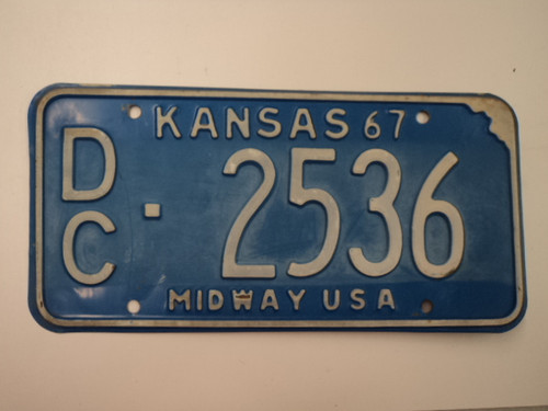 1967 KANSAS Midway USA License Plate DC 2536