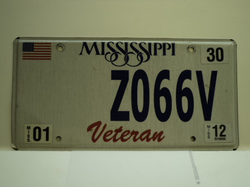 2012 MISSISSIPPI US Military Veteran License Plate Z066V
