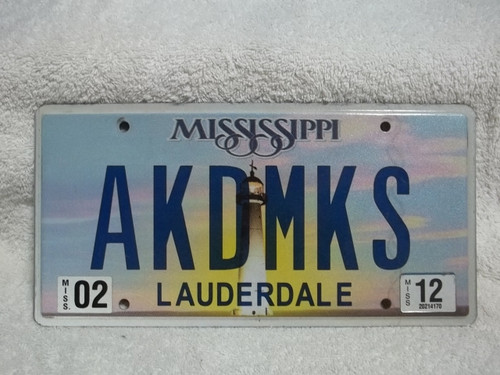 2012 Feb Mississippi Vanity AKDMKS License Plate