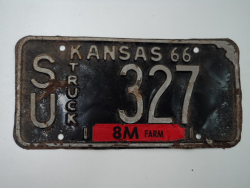 1966 KANSAS 8M Farm Truck License Plate SU 327