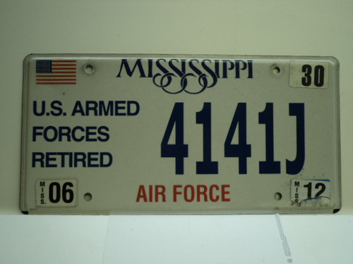 2012 MISSISSIPPI US AIR FORCE Retired License Plate 4141J