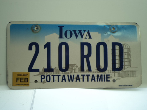 2007 IOWA License Plate 210 ROD