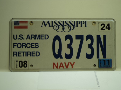 2011 MISSISSIPPI US NAVY Retired License Plate Q373N