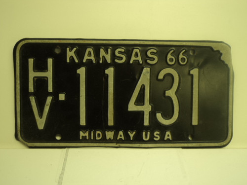 1966 KANSAS Midway USA License Plate 11431