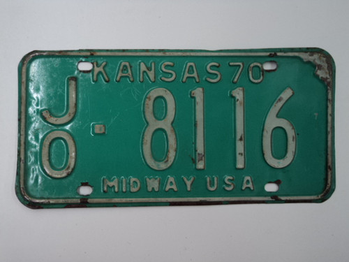 1970 KANSAS Midway USA License Plate JO 8116