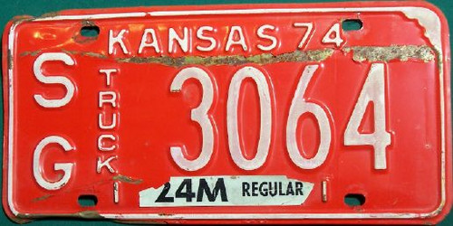 1974 Sedgwick SG Kansas Truck 3064 License Plate