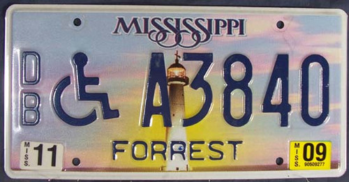 2009 Nov Mississippi DB A3840 License Plate