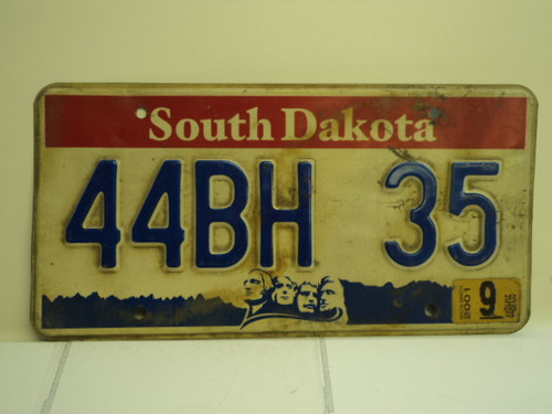 2001 SOUTH DAKOTA Mount Rushmore License Plate 44BH 35