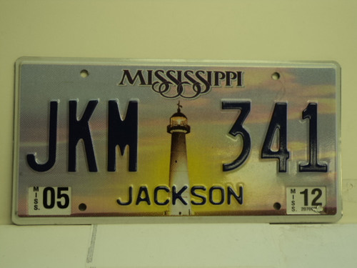 2012 MISSISSIPPI Lighthouse License Plate JKM 341