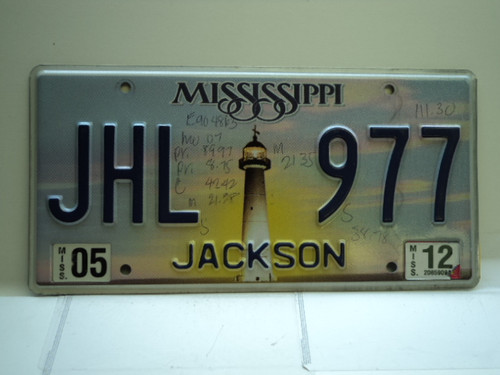 2012 MISSISSIPPI Lighthouse License Plate JHL 977