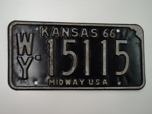 1966 KANSAS Midway USA License Plate WY 15115