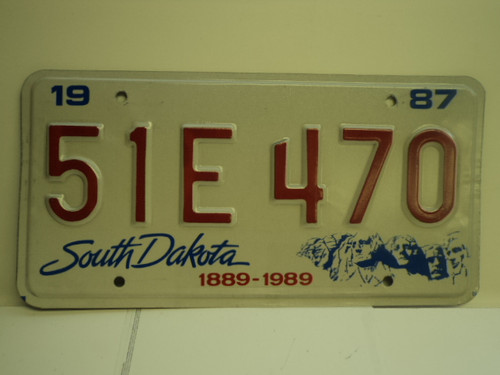 1987 SOUTH DAKOTA Centennial 1889 1989 License Plate 51E 470