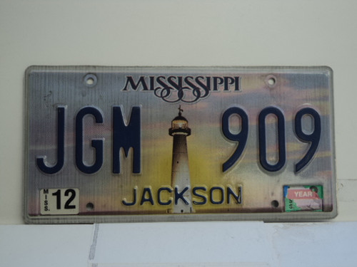 2012 MISSISSIPPI Lighthouse License Plate JGM 909