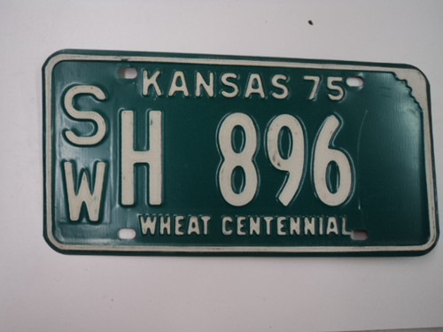 1975 KANSAS Wheat Centennial License Plate SW H 896