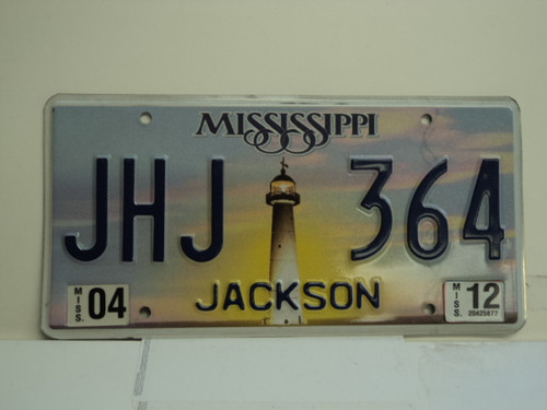 2012 MISSISSIPPI Lighthouse License Plate JHJ 364