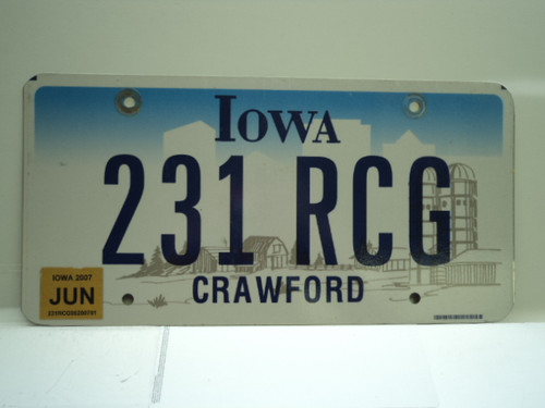 2007 IOWA License Plate 231 RCG