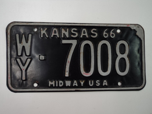 1966 KANSAS Midway USA License Plate WY 7008