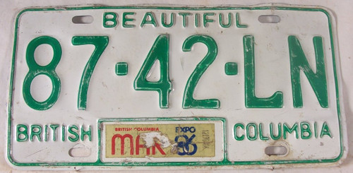1986 Mar British Columbia License Plate 87 42 LN