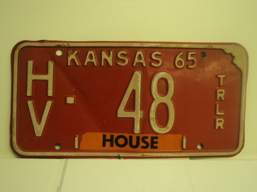 1965 KANSAS House Trailer License Plate HV 48
