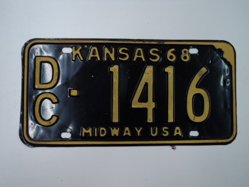 1968 KANSAS Midway USA License Plate DC 1416