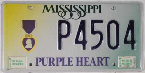 Mississippi Purple Heart License Plate P4504