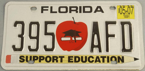 2007 May Florida Support Education License Plate