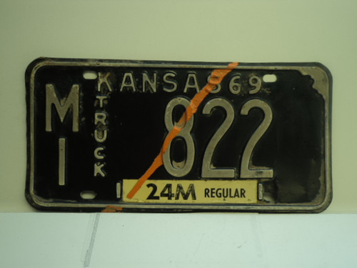 1969 KANSAS Truck 24M regular License Plate MI 822