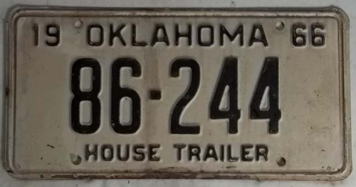 1966 Oklahoma House Trailer 86-244 License Plate