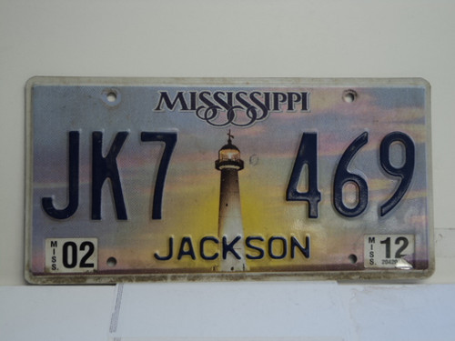 2012 MISSISSIPPI Lighthouse License Plate JK7 469