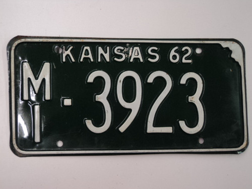 1962 KANSAS License Plate MI 3923