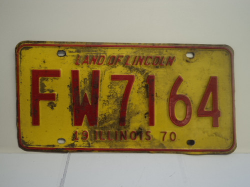 1970 ILLINOIS Land of Lincoln License Plate FW 7164 1