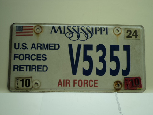 2010 MISSISSIPPI US AIR Force Retired License Plate V535J