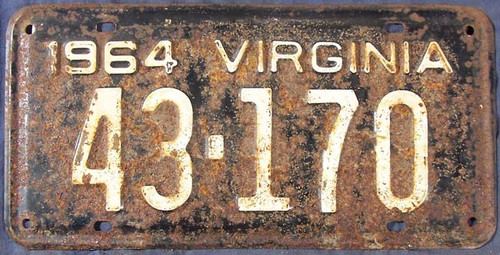 1964 Virginia 43-170 License Plate VA