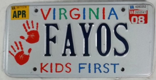 2008 Virginia Vanity FAYOS Kids License Plate