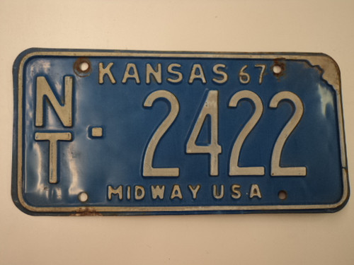 1967 KANSAS Midway USA License Plate NT 2422