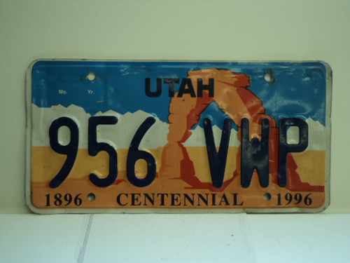 UTAH Centennial 1896 1996 License Plate 956 VWP